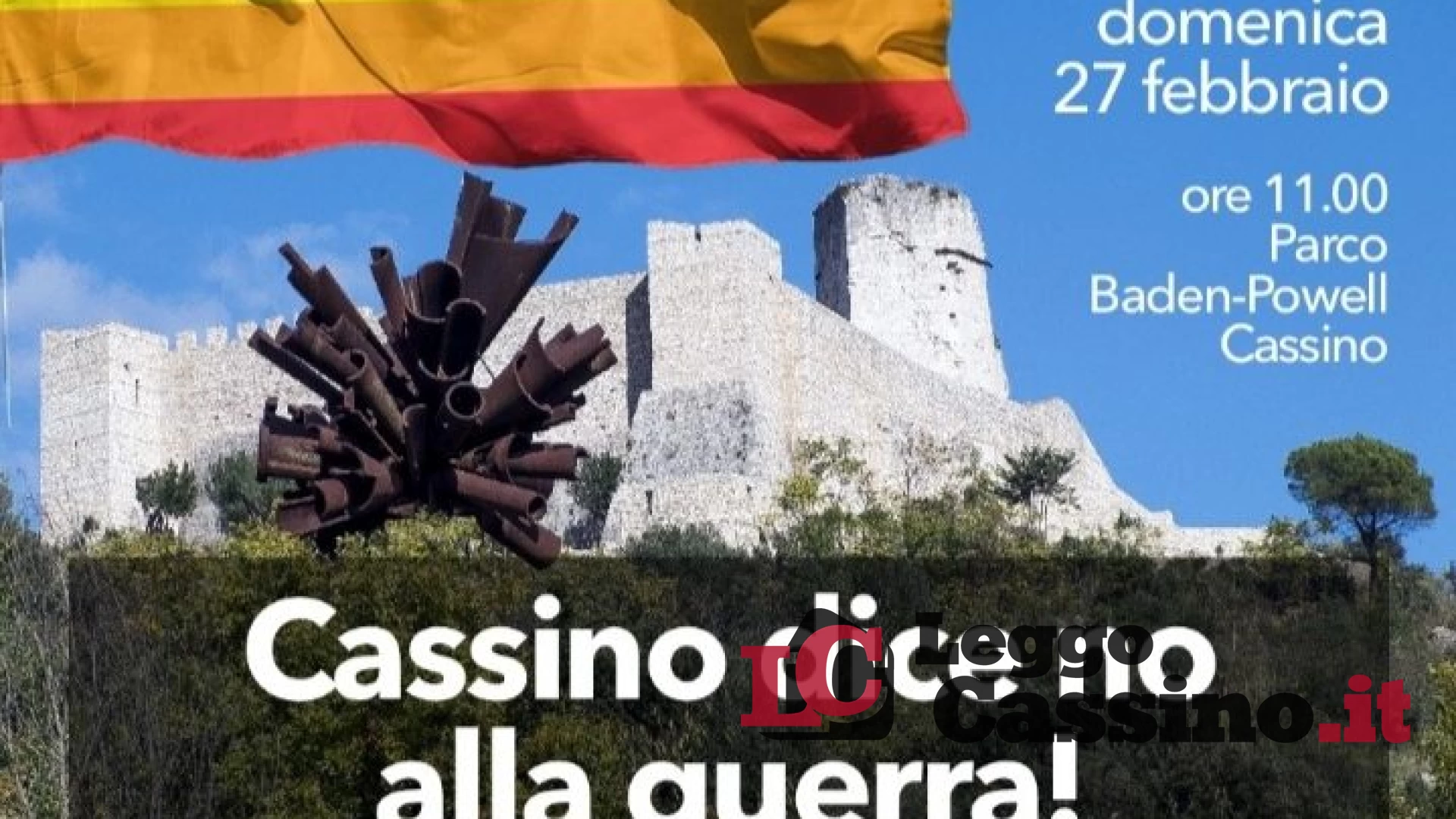 Cassino, la Rocca si veste arcobaleno. La città dice No alla guerra