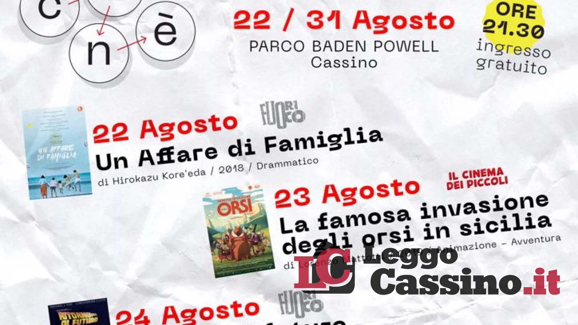Anche quest’anno ritorna "Ciné", il cinema all'aperto di Cassino