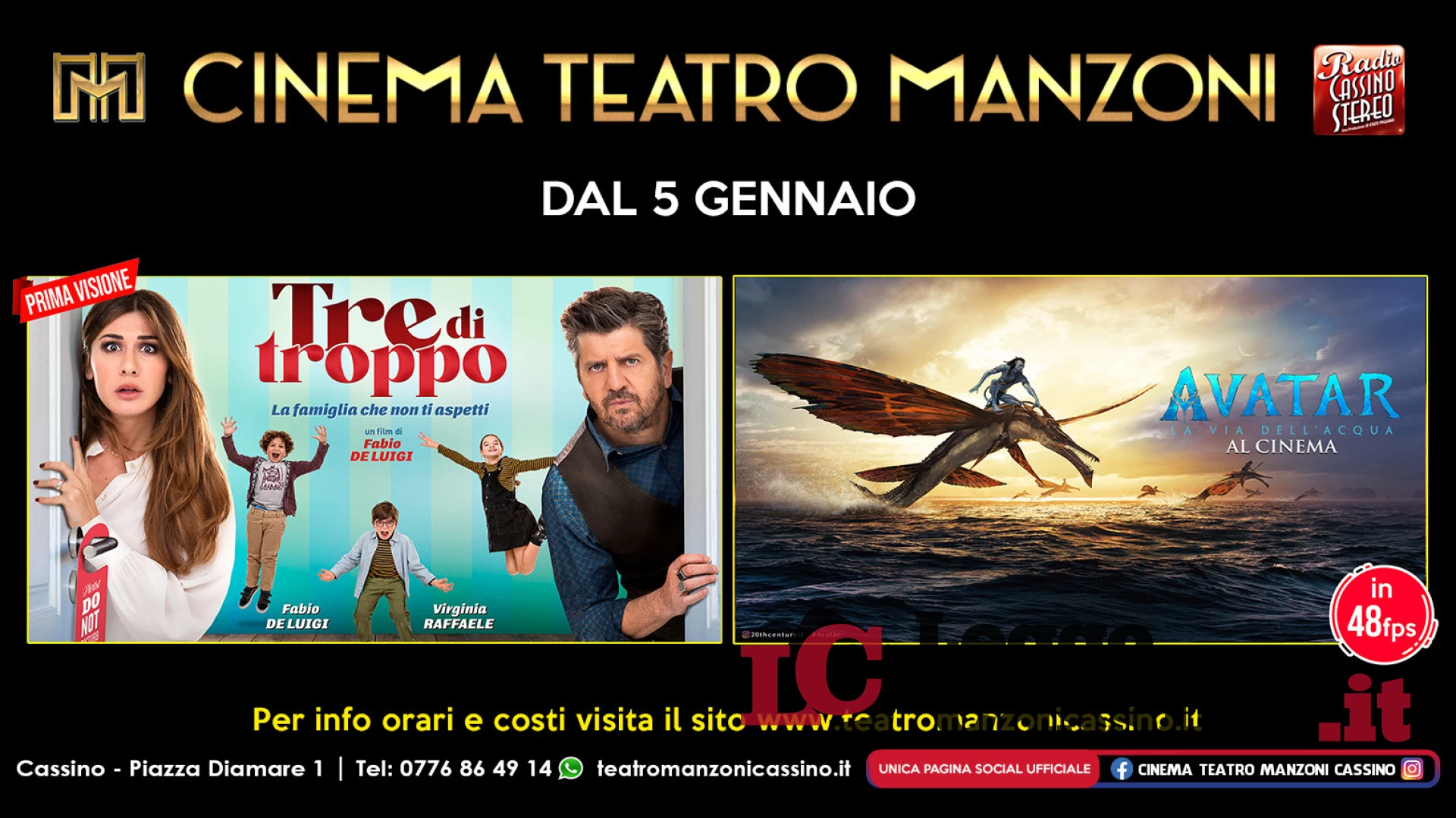 Dal 5 gennaio nuova programmazione al Cinema Teatro Manzoni di Cassino