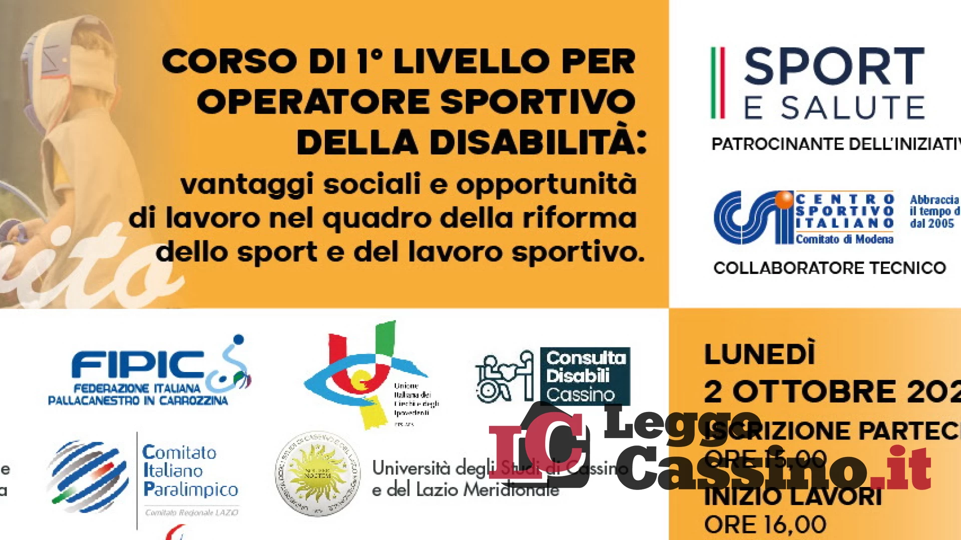 Nel Basso Lazio il primo corso di operatore sportivo per persone con disabilità
