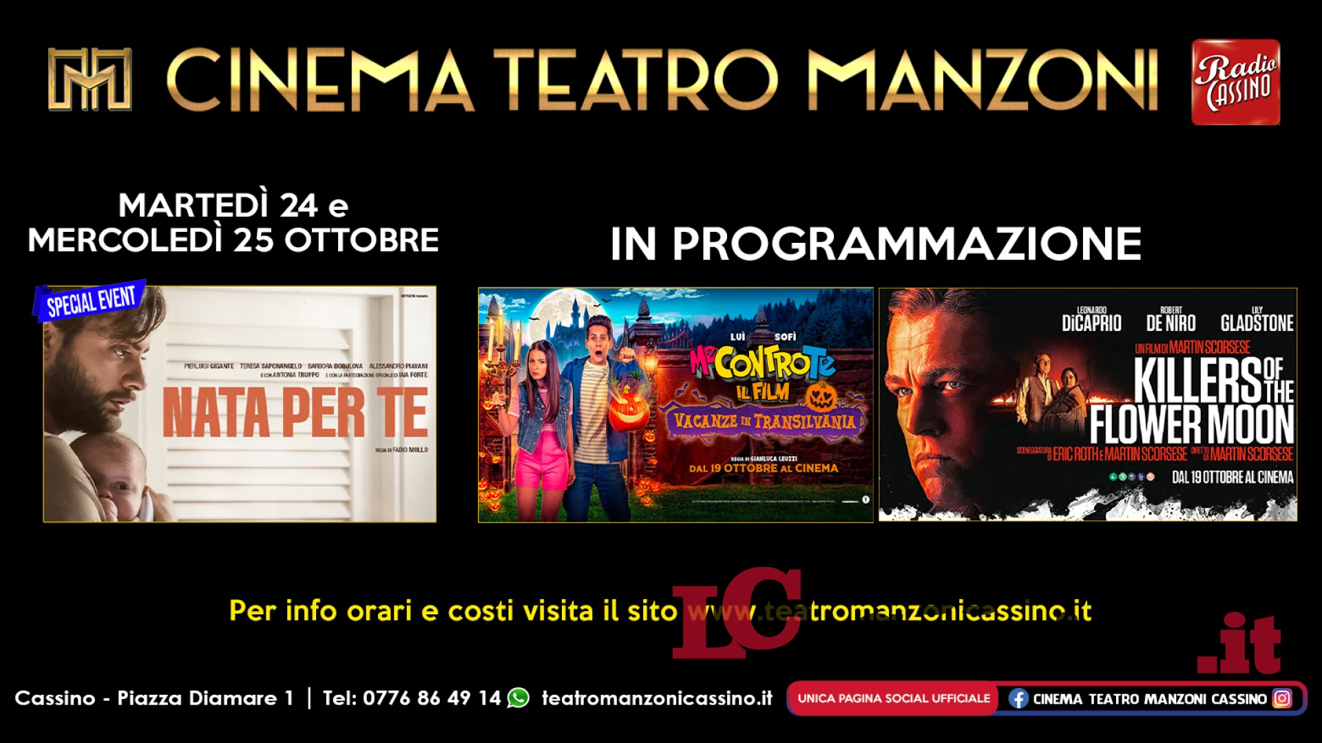 “Nata per te”, special event nelle due serate del 24 e 25 ottobre al Cinema Teatro Manzoni Cassino