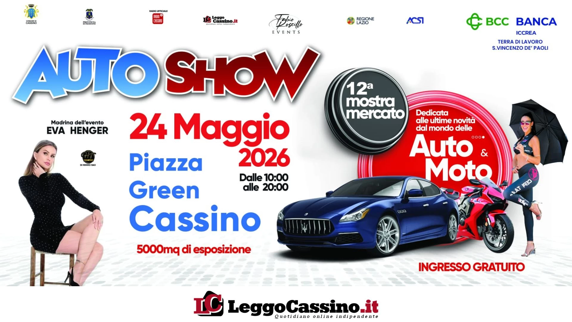 Cassino, torna l’Auto Show 2026: motori, Eva Henger e sicurezza stradale in Piazza Green