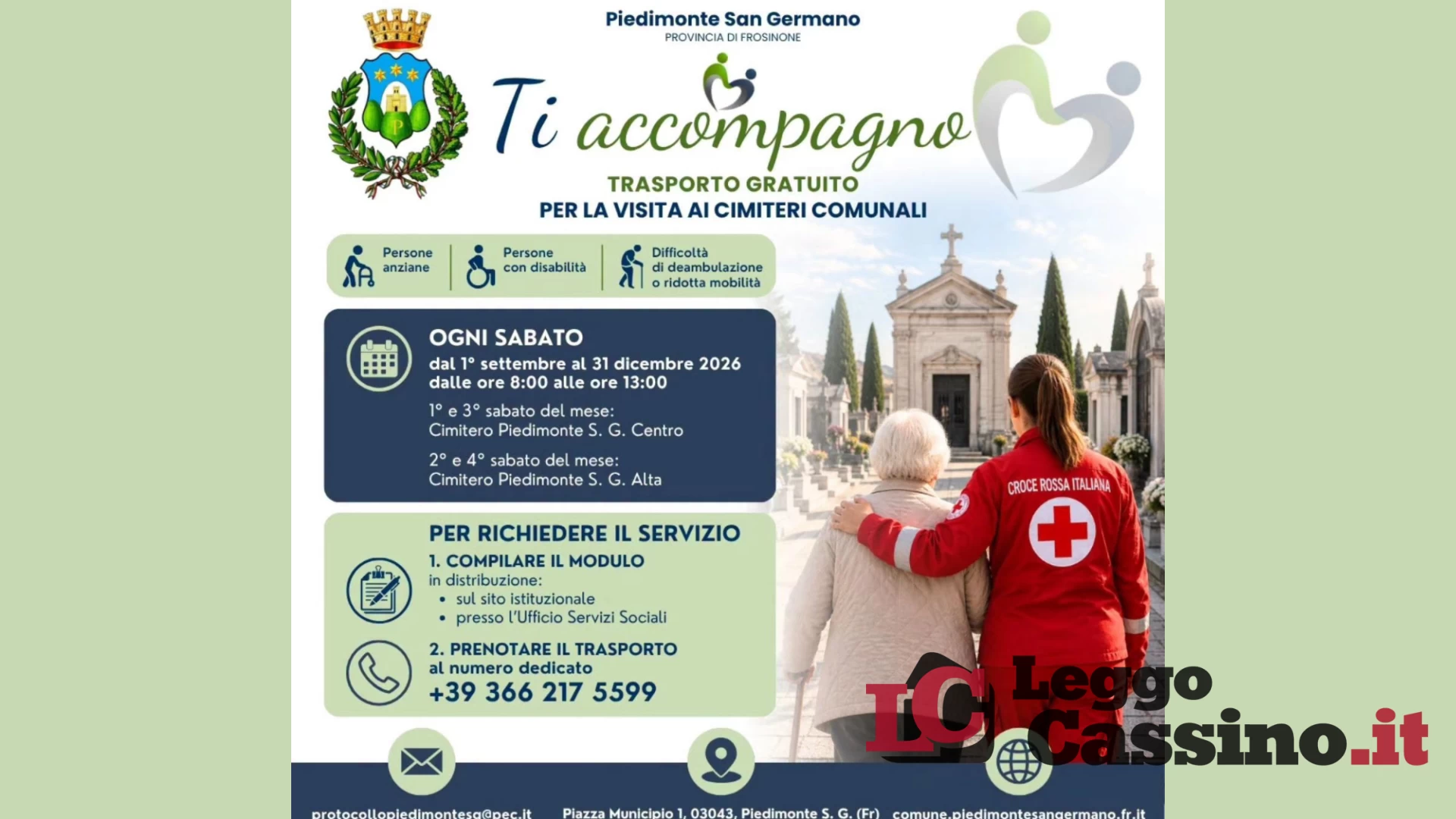“Ti accompagno”, al via a Piedimonte San Germano il servizio gratuito per raggiungere i cimiteri comunali