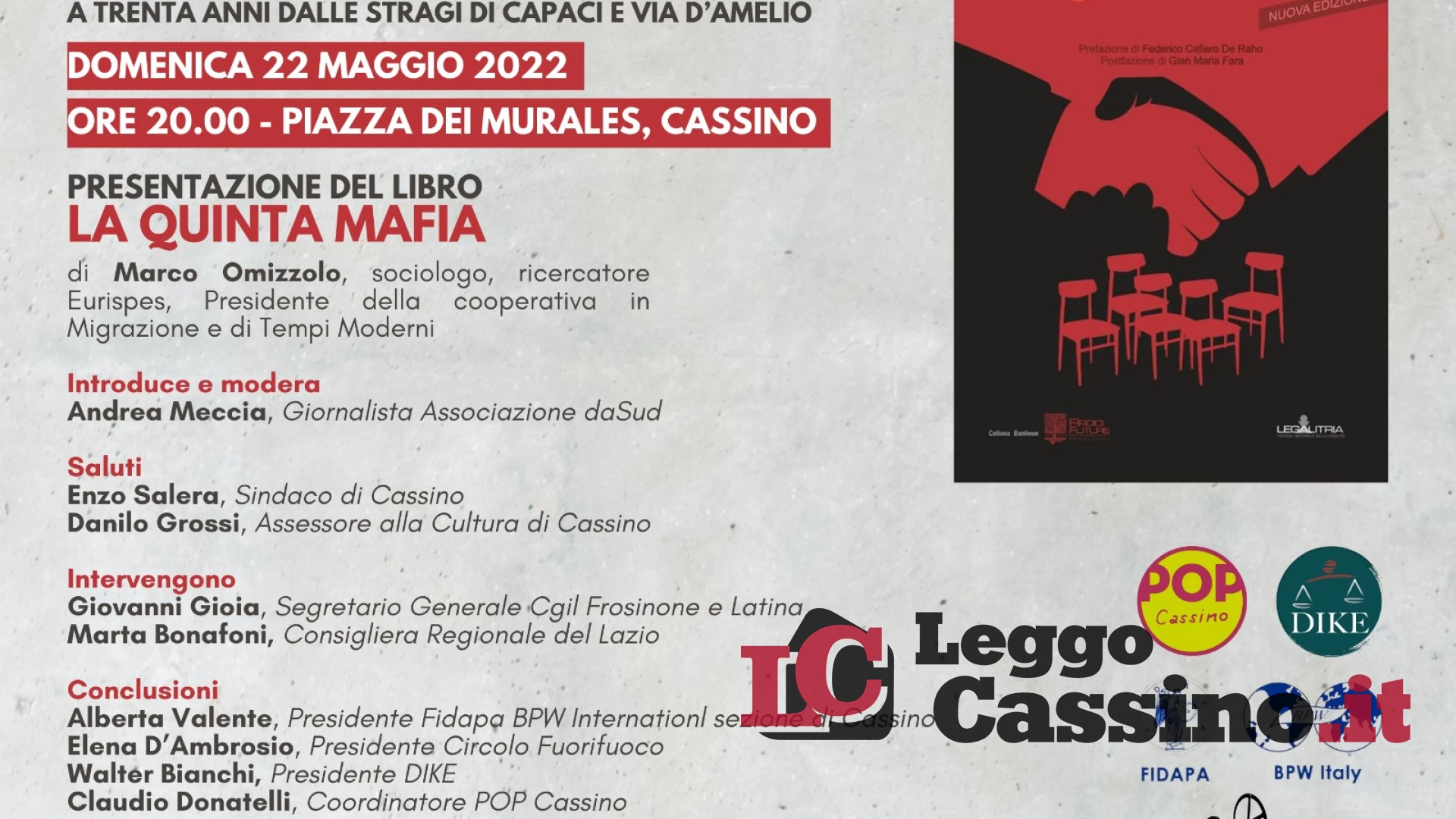 Domenica 22 maggio a Cassino la Giornata Nazionale della Legalità