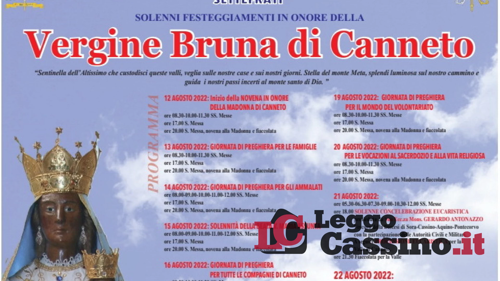 Festa della Madonna di Canneto, si parte da oggi