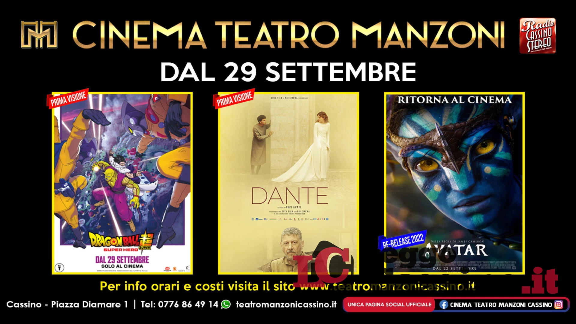 Dal 29 settembre nuova tripla programmazione per il Cinema Teatro Manzoni di Cassino