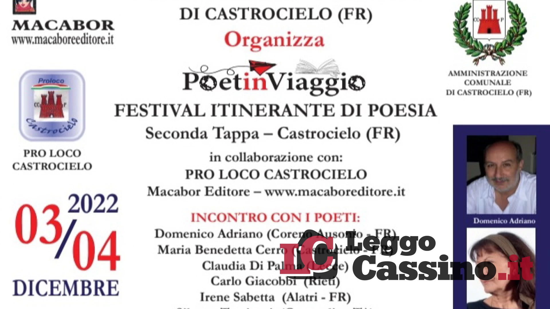 A Castrocielo il Festival itinerante di poesia dal titolo “Poeti in Viaggio”