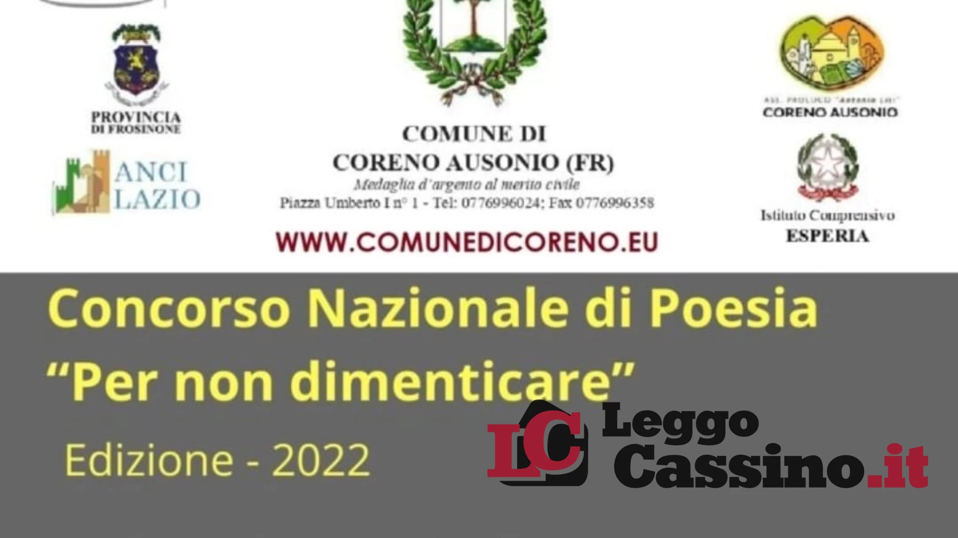 Coreno Ausonio, tutto pronto per l'undicesima edizione del Concorso Nazionale di Poesia 