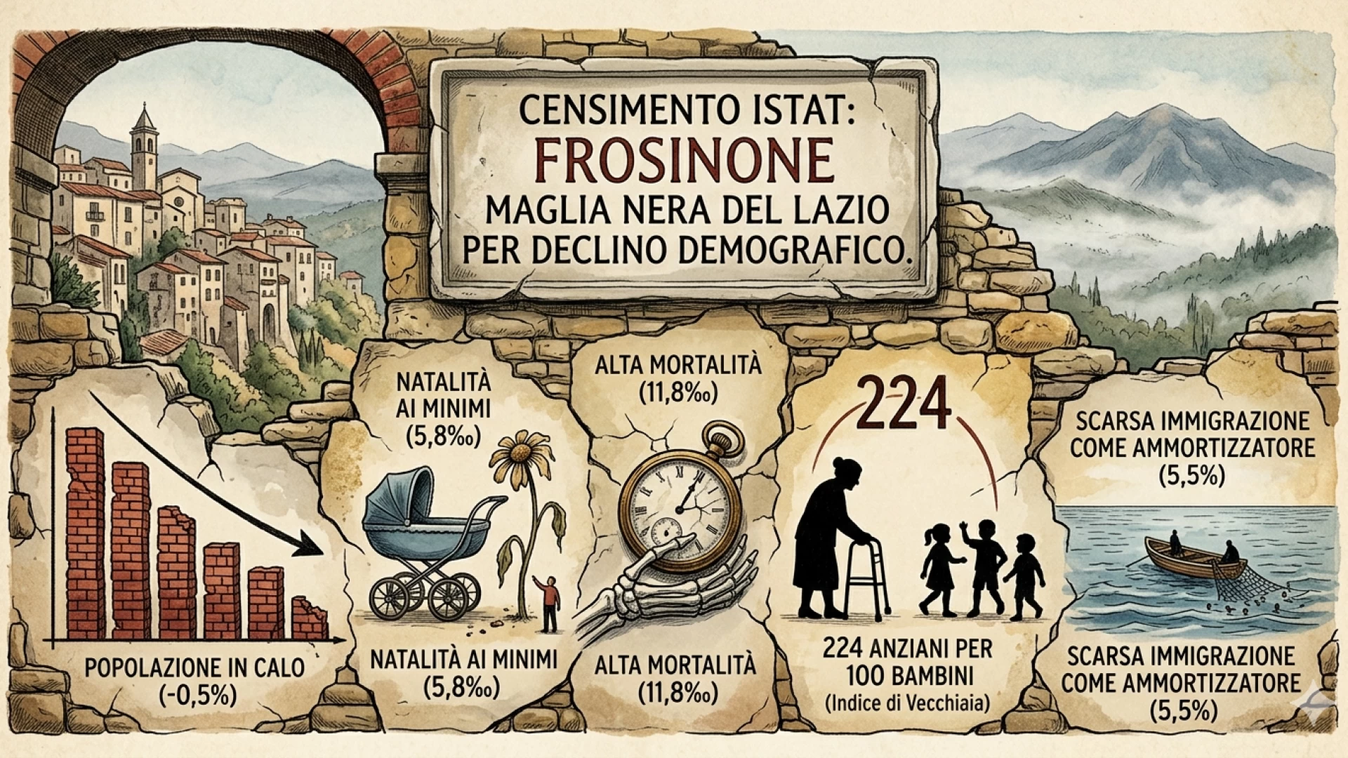 Frosinone, l’inverno demografico non dà tregua: è la provincia del Lazio che perde più abitanti