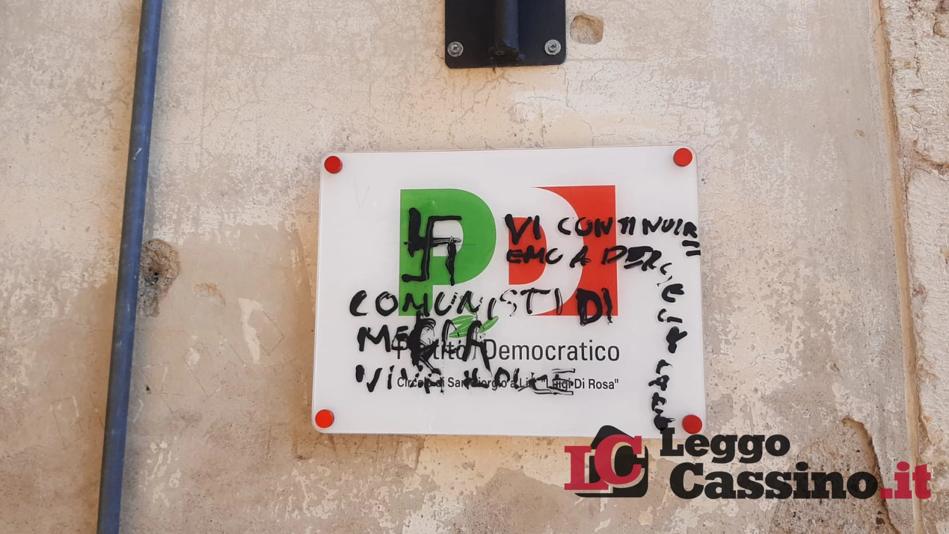 San Giorgio a Liri, nuovo attacco al PD: scritte d'odio e si...