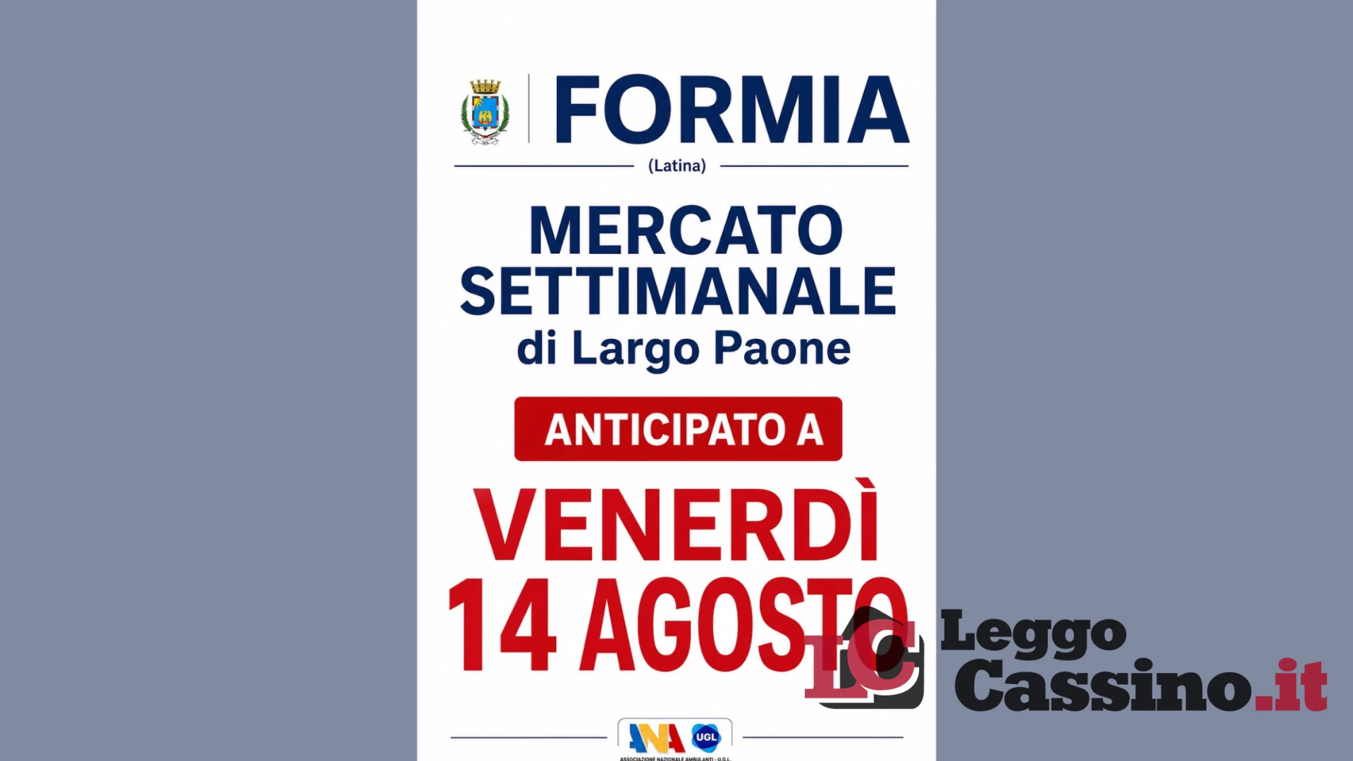 Formia: anticipato a venerdì 14 il mercato settimanale