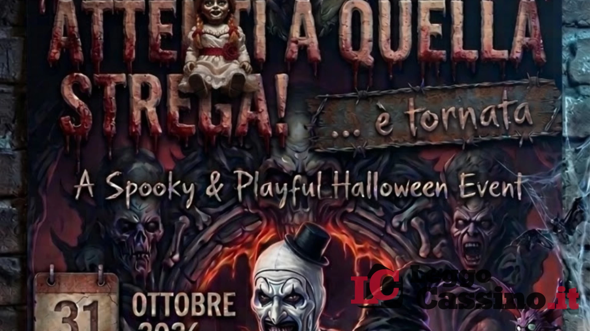Halloween 2026, a Cassino torna la paura: la strega è pronta a sorprendere tutti. E arriva anche Terrifier